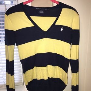 Yellow and navy blue striped sweater